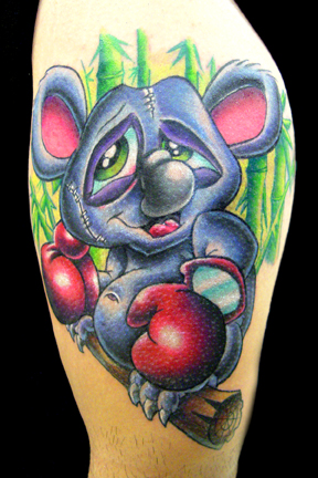 Tattoos - Fine Line tattoos - boxing kuala bear with bamboo tattoo